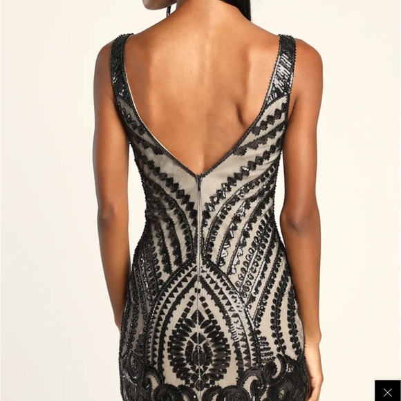NWT! Lulus Great Beauty Black Beaded Sequin Bodycon Mini Dress - Size L - Picture 3 of 5